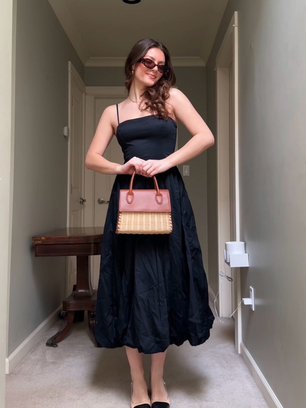 Elegant Black Spaghetti Strap Midi Dress